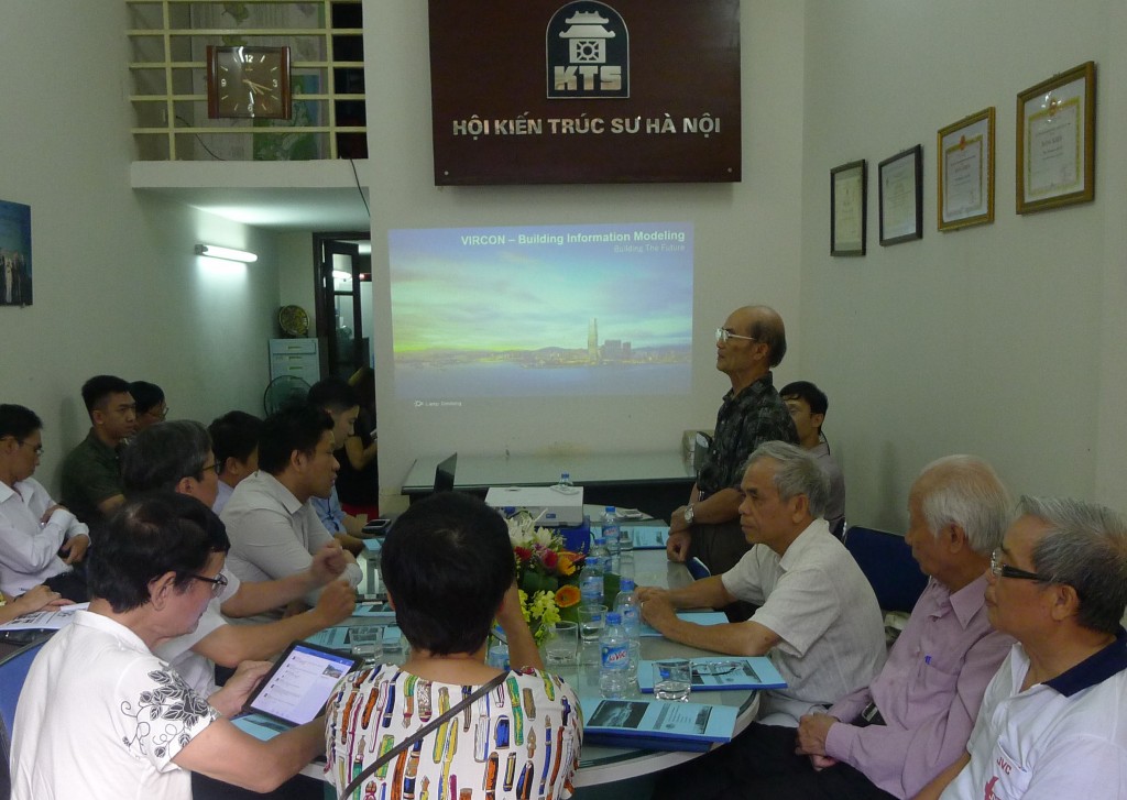 Architect Le Van Lan, Deputy Chairman of Hanoi Association of Architects (HAA) and member architects of HAA in the meeting with Vircon Ltd. (Hong Kong).