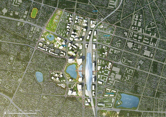 Sơ đồ mặt bằng quy hoạch tổng thể QHPK đô thị khu vực ga Hà Nội và phụ cận do tư vấn Nhật Bản lập và xin ý kiến các bộ, ngành tháng 09/2017 (nguồn ảnh: Giadinh.net)