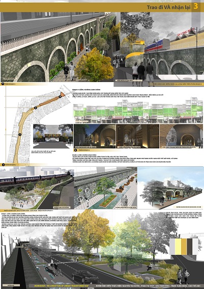 Phương án thiết kế đạt giải có chủ đề "Trao đi và nhận lại" tái thiết khu vực cầu dẫn đường sắt tuyến phố Phùng Hưng, Hà Nội