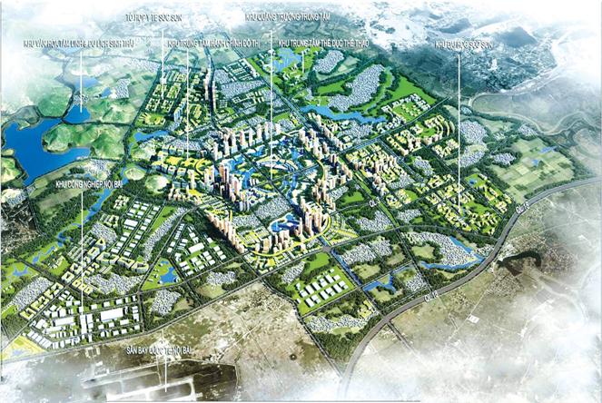 Phối cảnh tổng thể Quy hoạch chung xây dựng ĐTVT Sóc Sơn (Hà Nội) đến năm 2030