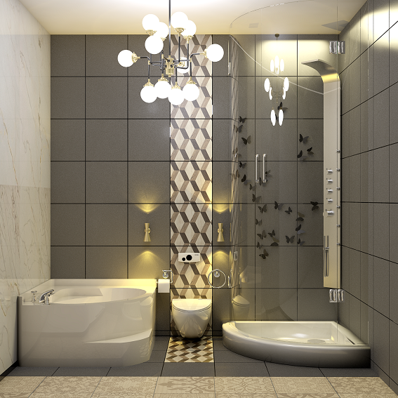Trang trí phòng tắm với ánh sáng và thiết bị hiện đại