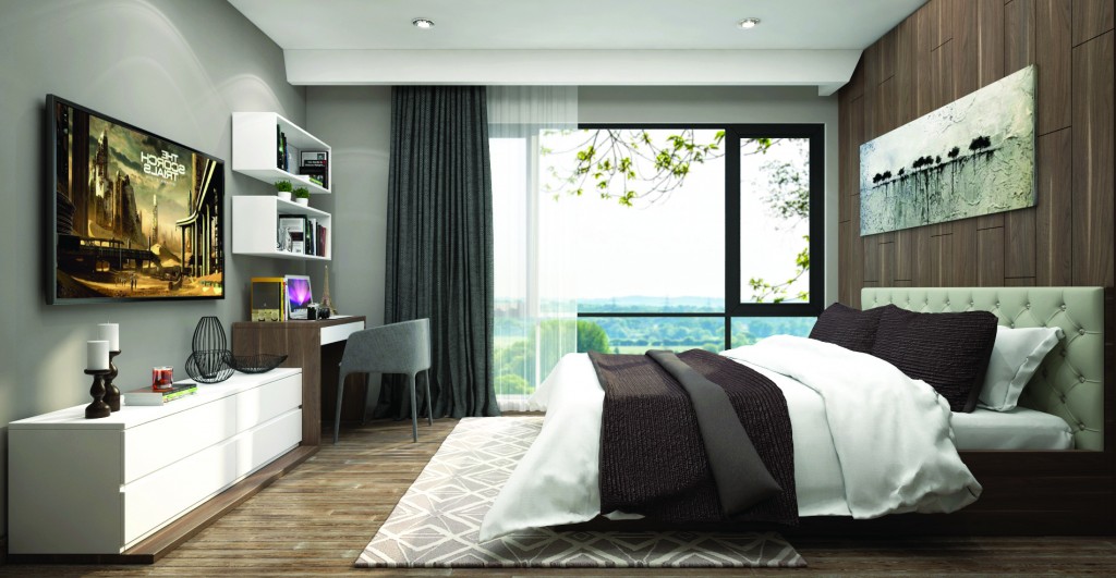Hệ cửa kính rộng mở tận dụng ánh sáng và khí trời cho phòng ngủ chính
