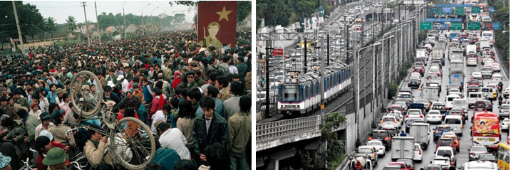 Ngoại thành Hà Nội 1980: Tắc đường vào lễ hội; Manila 2014: Ô tô dày đặc hai bên LRT
