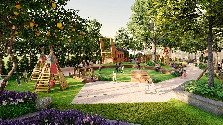 Anland Premium dành diện tích lớn cho cây xanh và sân chơi cho trẻ.
