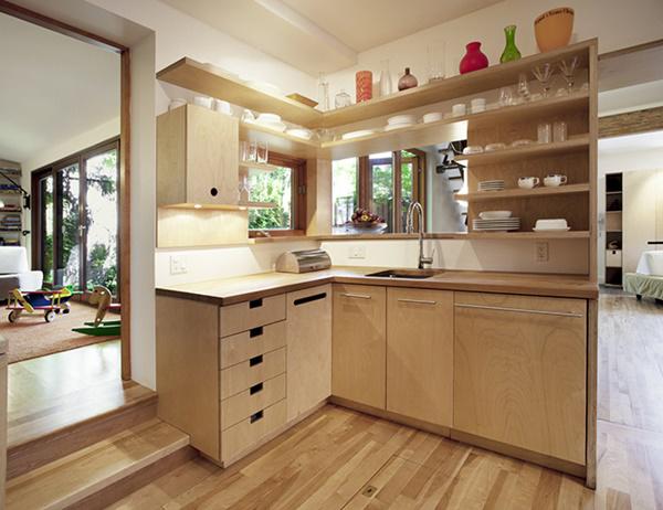 Cách bố trí tủ bếp thành 2 khối đối diện nhau giúp tối ưu diện tích trong bếp