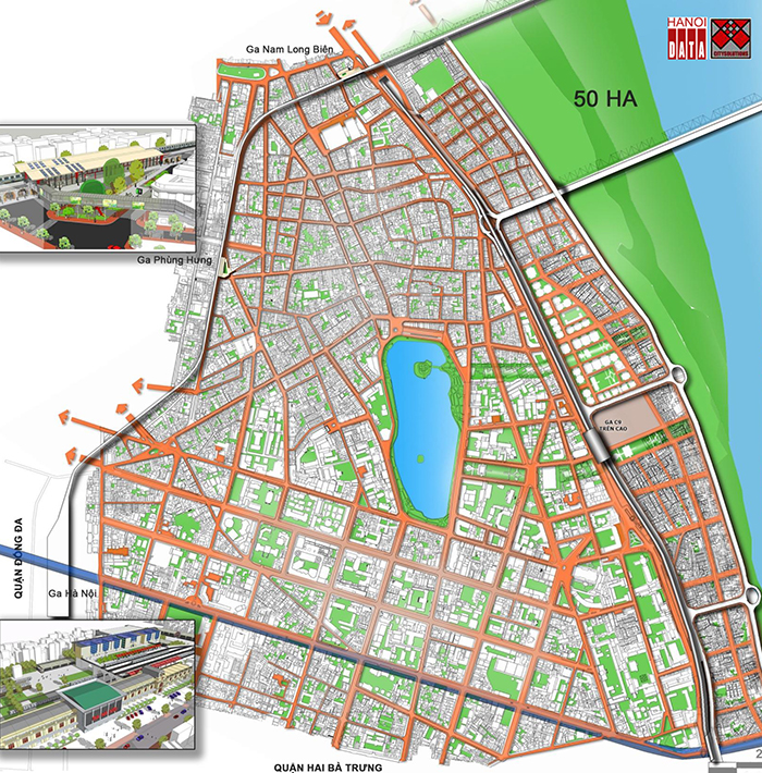 Hình 5: Vị trí Ga C9 trong tổng thể 3 tuyến ĐSĐT đi qua quận Hoàn Kiếm tổ chức giao thông quận Hoàn Kiếm (Citysolution đề xuất 2018)