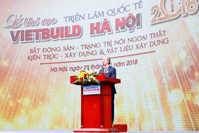 Trưởng Ban tổ chức Triển lãm Vietbuild Nguyễn Trần Nam phát biểu khai mạc Triển lãm