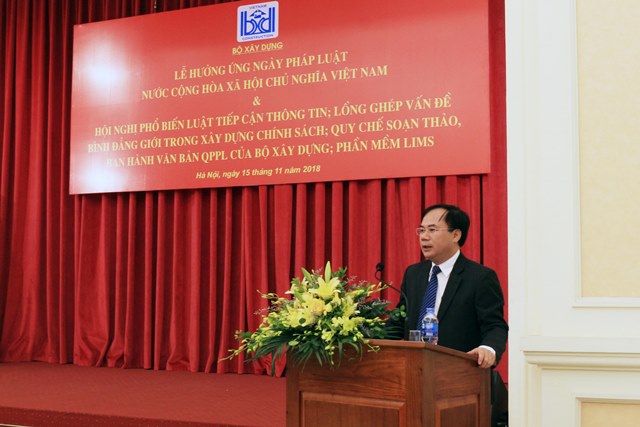 Thứ trưởng Bộ Xây dựng Nguyễn Văn Sinh phát biểu tại Lễ hưởng ứng