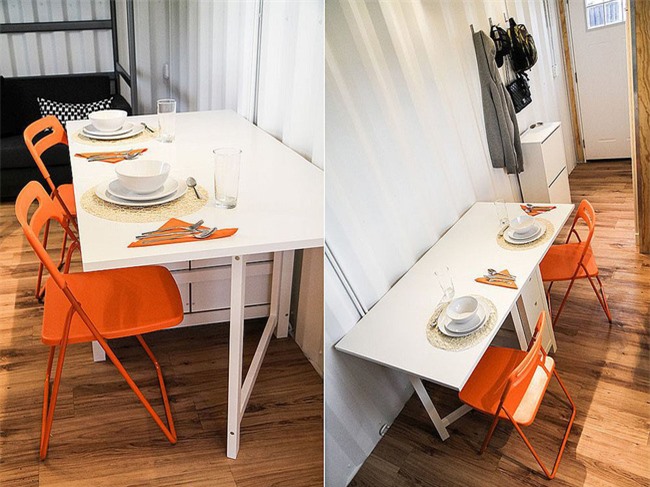 Ghế mang màu cam tươi sáng với không gian ăn uống nhỏ dành cho hai người