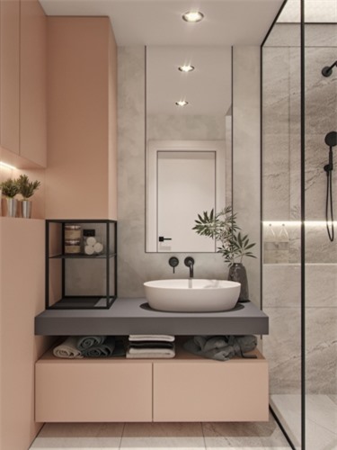 Tường phòng tắm màu hồng phấn tinh tế