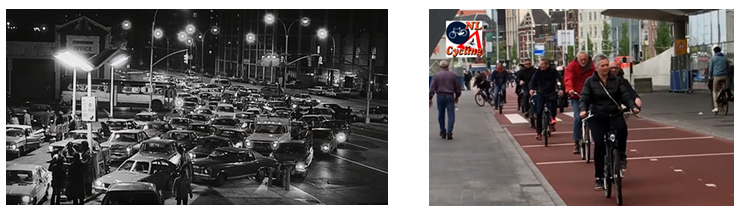 Hình 4: Đường phố Hà Lan những thập kỉ 60-70 và ngày nay (Nguồn: https://www.dutchcycling.nl/)