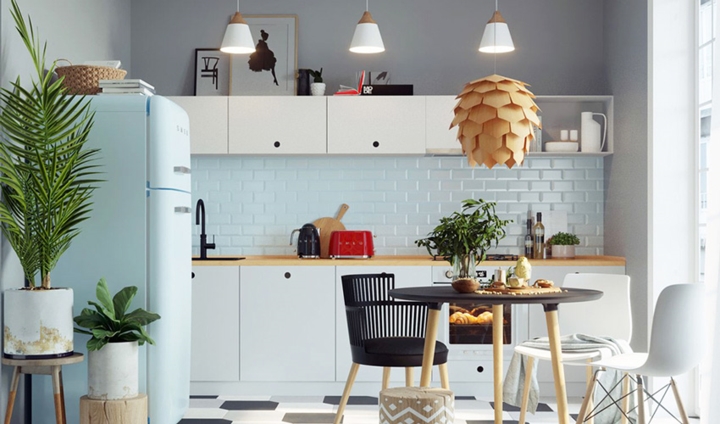 Nội thất nhà bếp bố trí thông minh, mặt tủ bếp trên có thể dùng để lưu trữ khiến không gian nhỏ nhưng không ngột ngạt