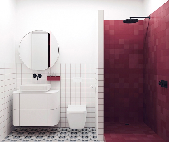 Khu vực tắm và vệ sinh cá nhân được đánh dấu bằng màu sắc