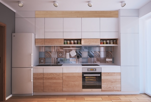 Chiếc tủ lạnh cũng được gắn với tủ bếp, ốp sát vào tường nhà. Với cách bố trí này, gia chủ sẽ tiết kiệm diện tích cho căn phòng mà vẫn có được không gian nhà bếp hiện đại