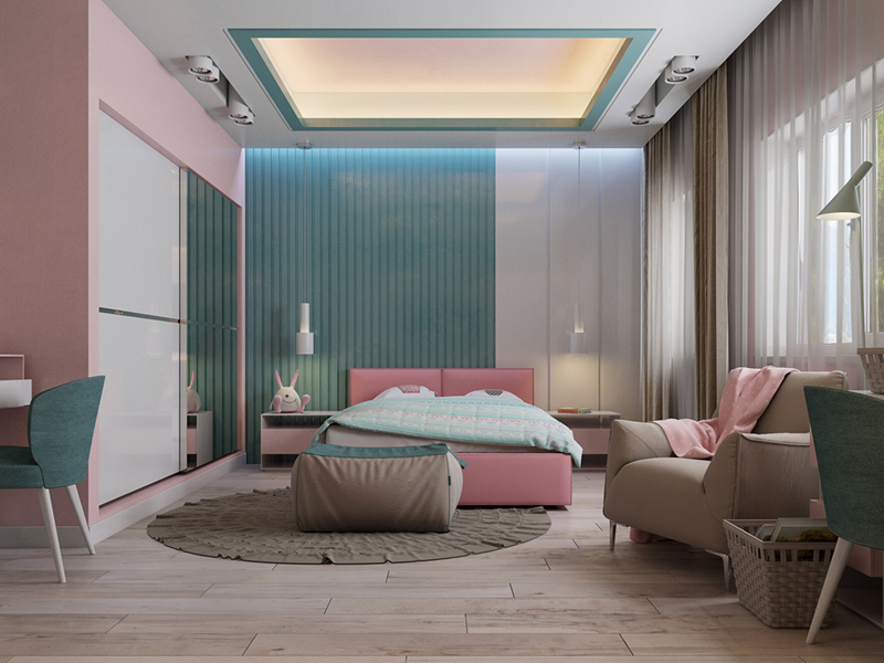 Phòng ngủ được thiết kế đơn giản nhưng hết sức ấm áp vì các đồ dùng có màu sắc sáng sủa
