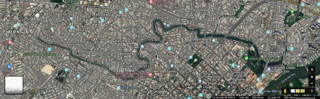 Bản đồ không ảnh kênh Nhiêu Lộc - Thị Nghè (Nguồn: Google Maps 2019)