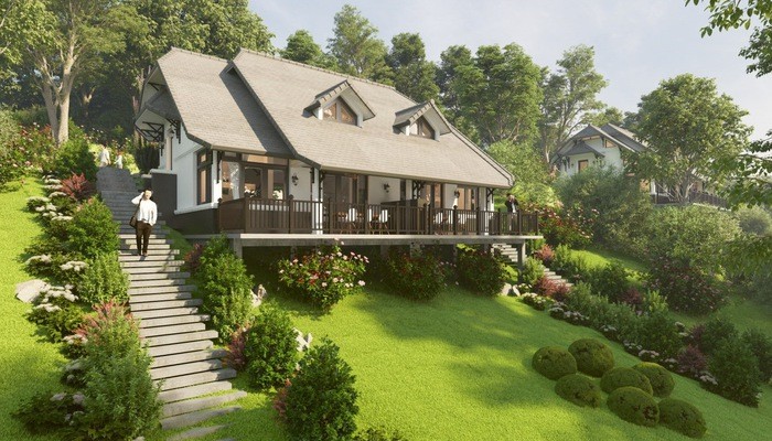 Phối cảnh dự án tại Ponarama Hills được thiết kế theo phong cách Châu Âu, bao bọc bởi cây xanh che phủ