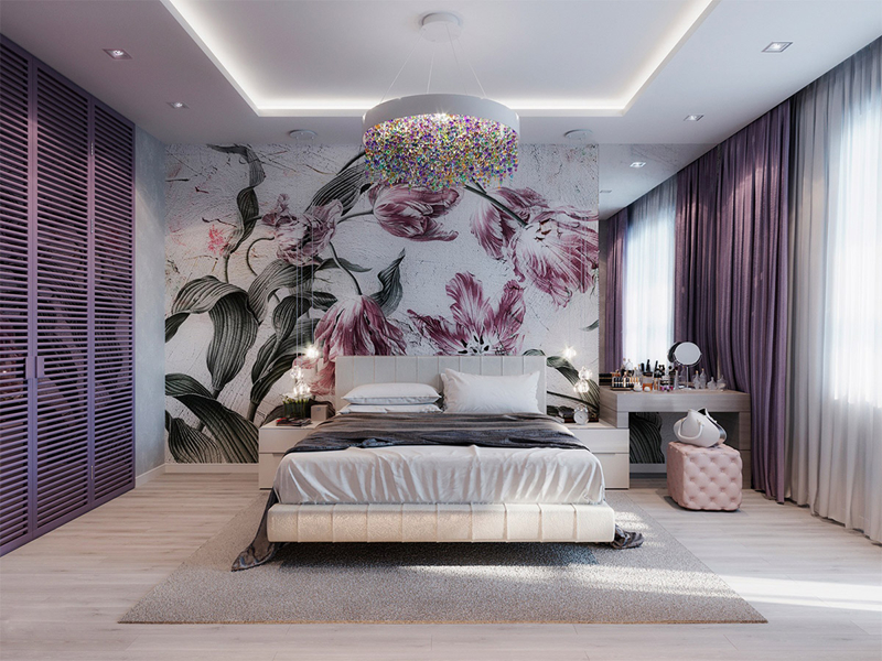 Căn phòng truyền cảm hứng về một bông hoa màu tím đang nở rộ