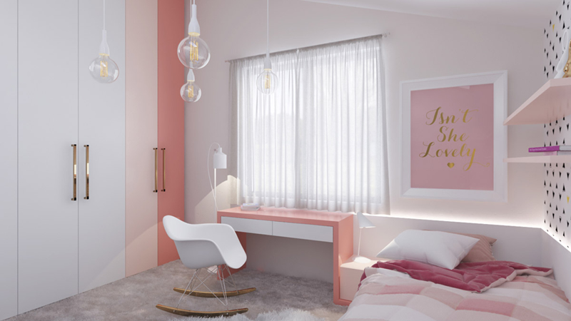 Phòng của trẻ trở nên sáng sủa hơn khi các đồ vật có màu trắng, hồng.