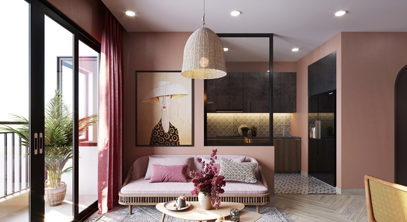 Bạn có thể thêm màu hồng vào thiết kế phòng của bạn thông qua rèm cửa, bức tường.