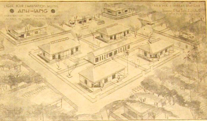 Bản vẽ phối cảnh khu " Nhà Ánh sáng " cho cư dân nghèo Phức Xá do các KTS trường Mỹ Thuật Đông Dương khởi xướng , xây dựng năm 1938