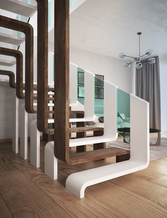 Một mẫu cầu thang đầy nghệ thuật phù hợp với nội thất trong gian phòng hiện đại