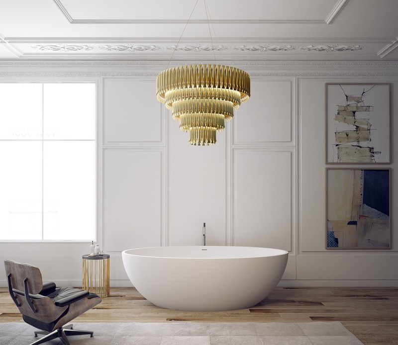 Một bồn tắm hình trứng trở thành điểm nhấn trong phòng tắm. Một chiếc vòi tinh tế đặt ở trung tâm càng khiến nó trở nên thu hút.