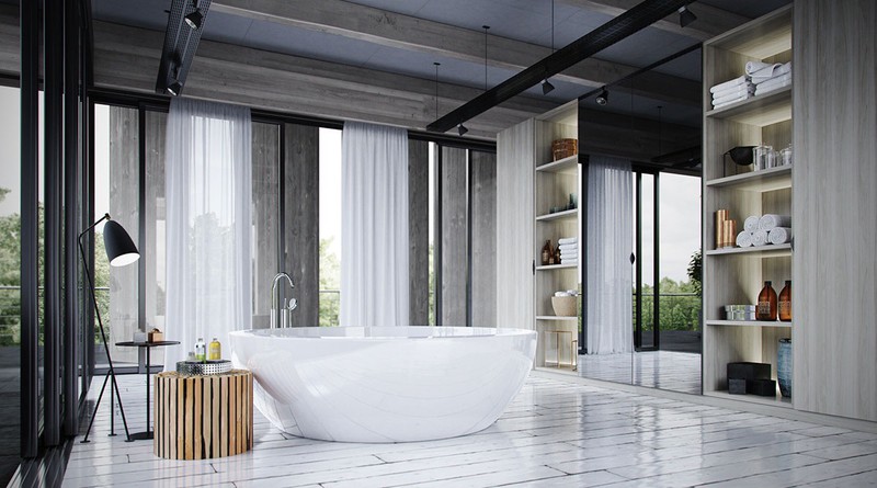 Bồn tắm làm bằng gạch men là mảnh ghép hoàn hảo để hoàn thiện một phòng tắm thiết kế mở với nhiều ánh sáng tự nhiên.