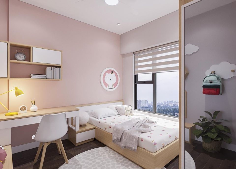 Phòng ngủ được tô điểm bởi gam màu hồng nữ tính càng tôn lên nét thục nữ, dịu dàng của người con gái