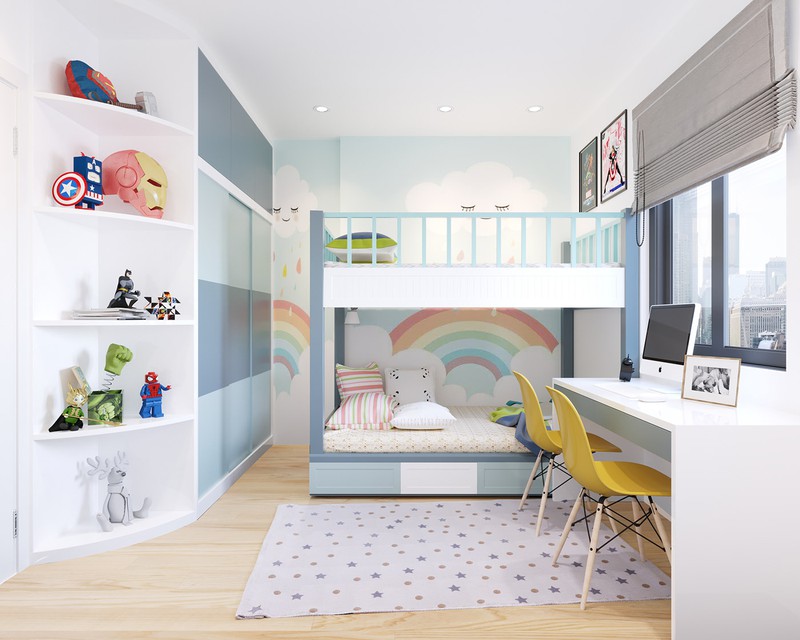 Phòng trẻ em sử dụng màu sắc dễ chịu, bắt mắt, kích thích khả năng sáng tạo dành cho các bé