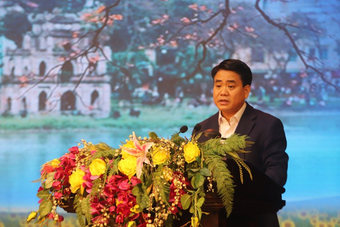 Chủ tịch UBND TP Hà Nội Nguyễn Đức Chung phát biểu tại hội nghị