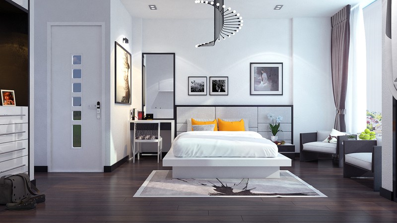 Sàn phòng ngủ bằng gỗ tự nhiên, giúp căn phòng trông ấm cúng hơn