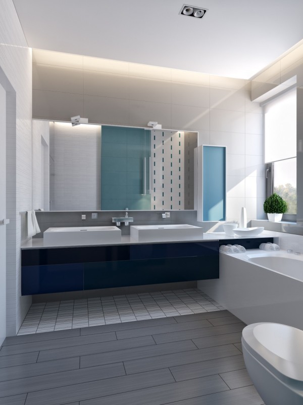 Nội thất hiện đại kết hợp với ánh sáng khiến căn phòng tắm luôn sạch sẽ và thoáng đãng