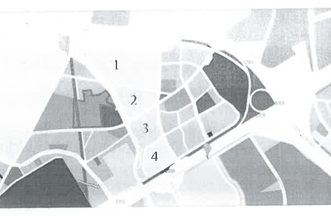 Bản đồ quy hoạch khu Ling Trung - 1: Đại học Nông Lâm TP.HCM; 2: Khu xử lý bùn; 3: Bãi xe tang vật và công viên cây xanh; 4: Đất dân cư xây dựng cao tầng