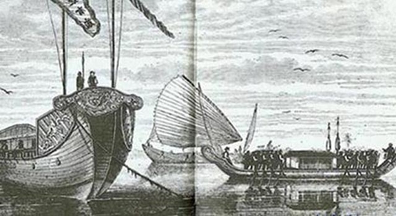 Thuyền chiến, thuyền buồm, thuyền chỉ huy thời vua Minh Mạng triều Nguyễn. Ảnh tư liệu minh hoạ