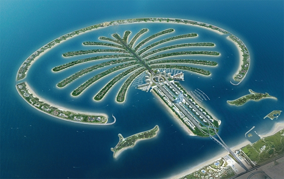 Khu tổ hợp Palm Jumeirah nhìn từ trên cao như một cây cọ vươn ra biển. Ảnh: Gulf News.
