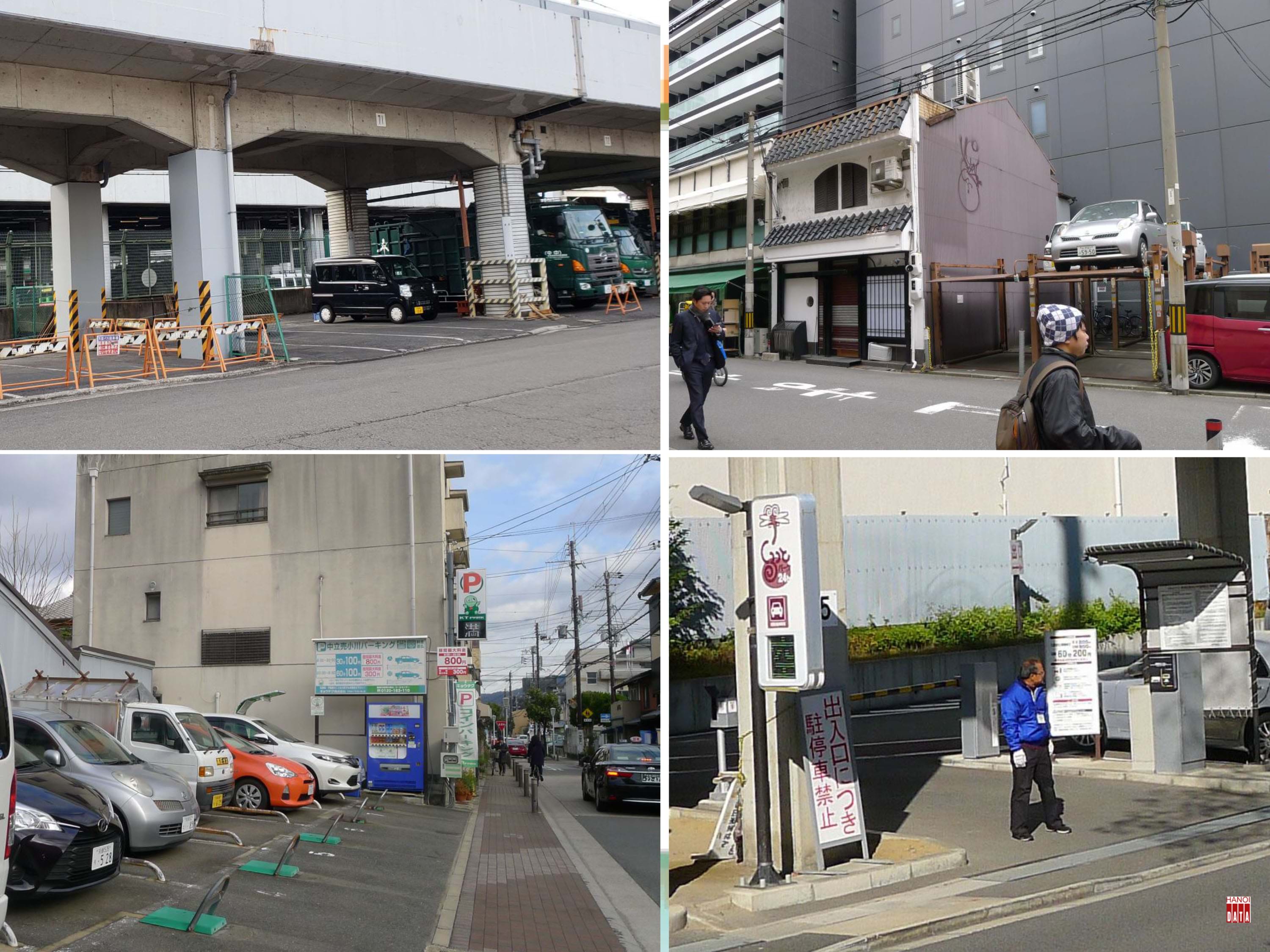 Tại  Kyoto (Nhật Bản): Từng mét vuông đất công được tận dụng làm bãi đỗ xe. Đất tư để hoang bị đánh thuế nặng nên khai thác đỗ xe đa dạng. Các khâu quản lý được tự động hóa, nhân viên trông xe chỉ làm việc cảnh báo an toàn cho xe ra vào...