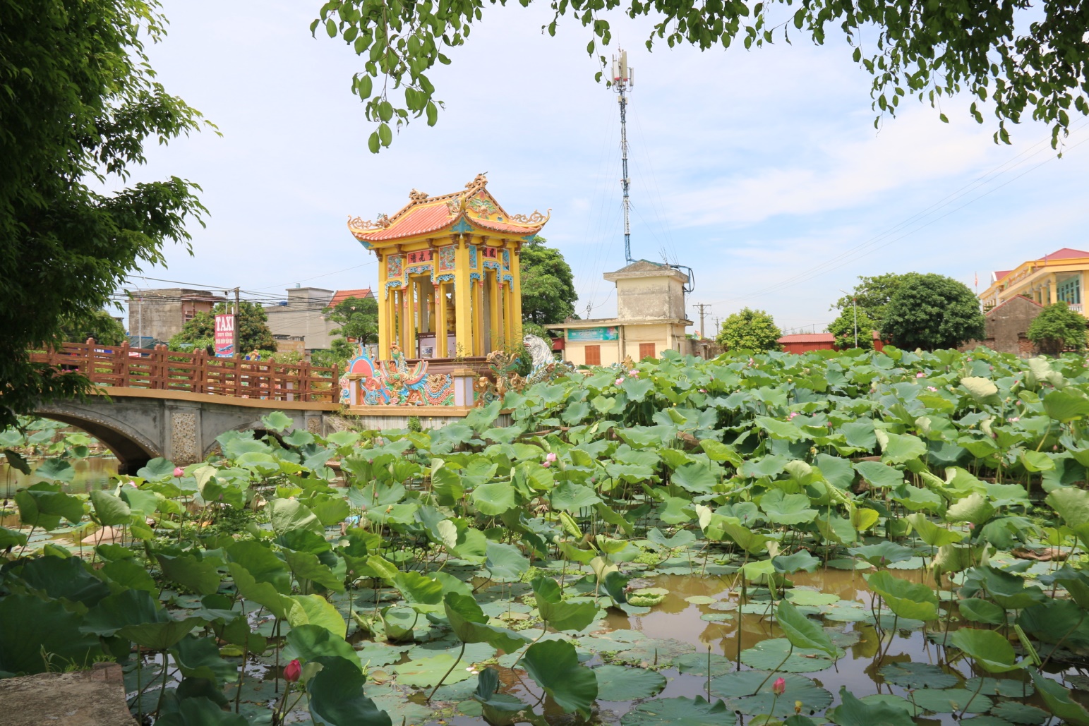 Trung tâm xã tạo dựng cảnh quan xanh mát bên cạnh đài tưởng niệm Nguyễn Công Trứ (người có công thành lập ra huyện Tiền Hải)