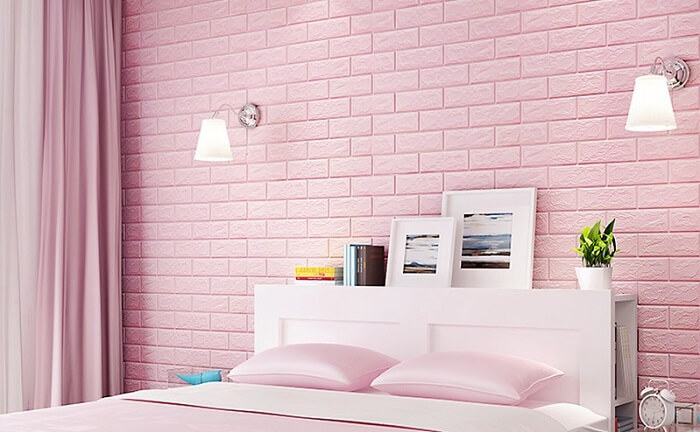 Trang trí phòng ngủ bằng xốp dán tường giả gạch
