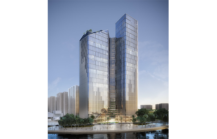 Nằm trong khuôn viên dự án Vinhomes Ocean Park, tòa nhà văn phòng Vinfast có quy mô xây dựng gồm 2 tòa tháp với 3 tầng hầm chung và 45 tầng cao, tổng diện tích sàn cho thuê là 115.000m2