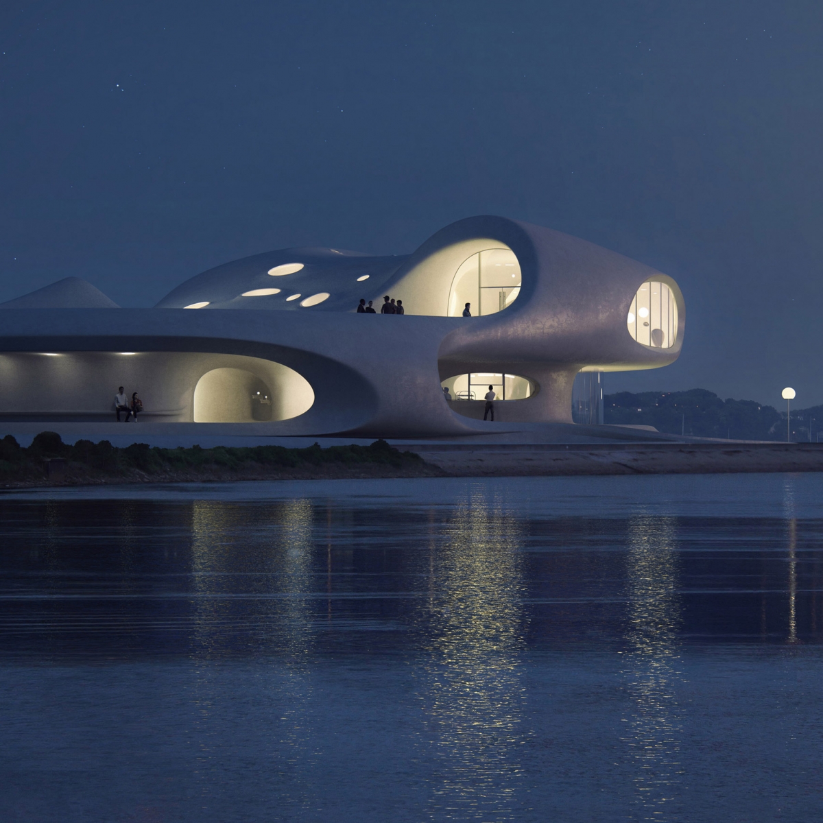 Công trình đáng được nhắc đến đầu tiên trong năm 2021 phải kể đến là Thư viện Wormhole tại đảo Hải Nam, Trung Quốc, do đơn vị thiết kế MAD thực hiện. Công trình sử dụng bê tông trắng với những vòng tròn lớn ấn tượng khiến du khách cảm thấy như đang ở một chiều không gian khác. 