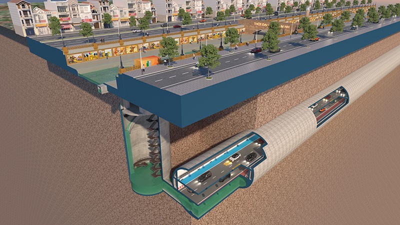 Mô hình, toàn cảnh hệ thống cống, cao tốc ngầm dọc sông Tô Lịch. (Ảnh do JVE cung cấp)