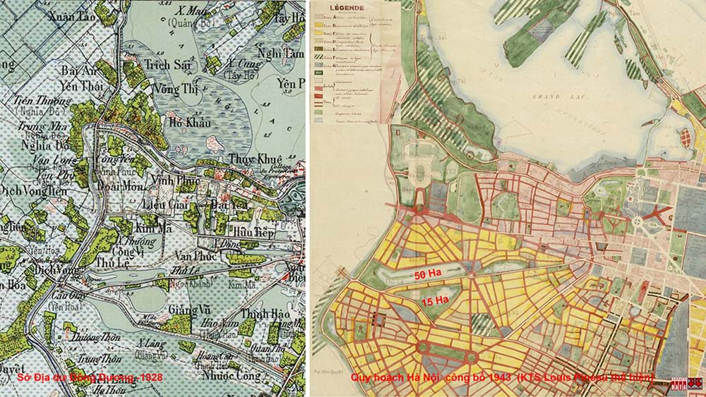 Bản đồ Hà nội 1928 và bản Quy hoạch  Hà Nội công bố năm1943