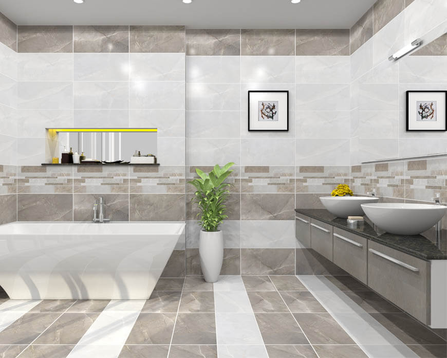 Nếu nhà tắm có diện tích hẹp nên chọn những mẫu gạch sáng màu, họa tiết đơn giản để giúp tạo hiệu ứng mở, mang đến cảm giác rộng rãi thoáng mát.