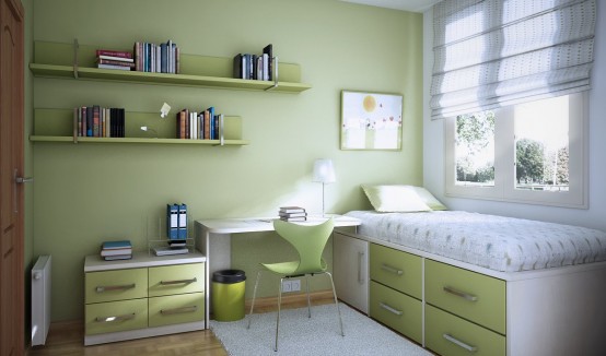 Một căn phòng màu xanh lá cây xinh xắn dành cho các bạn yêu thiên nhiên