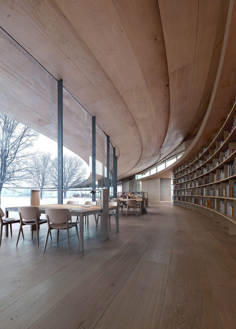 Được xây dựng trên một khu đất dốc, thư viện Ibsen này sẽ có hai tầng trên mặt đất và hai tầng nằm trên sườn đồi. Phần lớn các không gian ​​sẽ được mở theo kế hoạch và không có vách ngăn cố định, mà lấy tủ sách làm vách ngăn luôn.