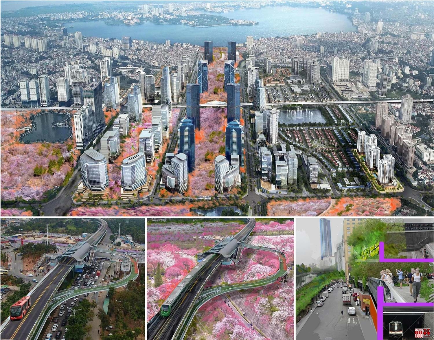 City Solution đề xuất mô hình “Vườn đào Nhật Tân: Ngày mới chức năng mới”. Kết nối giao thông bằng xe buýt (có thể chuyển thành đường sắt) trên cao từ Ga Thủ Lệ tới Tây Hồ Tây.