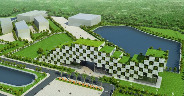 Công trình nhà hiệu bộ của Đại học FPT cơ sở Hòa Lạc là một trong những ví dụ về sáng tạo những giải pháp kiến trúc mới lạ