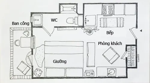 Thay vì những bộ sofa hoành tráng, phòng khách chỉ có một chiếc ghế dựa lớn làm nơi thư giãn cho chủ nhà.
