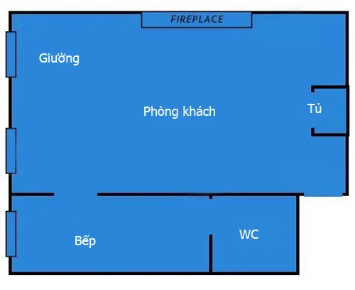 Giường được bố trí đối diện với phòng khách trong một không gian chung còn đủ chỗ cho cả bàn làm việc.